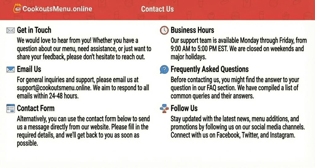 CookoutsMenu.onine Contact Us