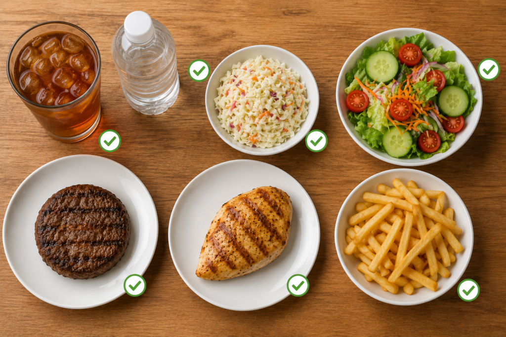 Plain Cook Out style menu items presented as lower allergen risk options