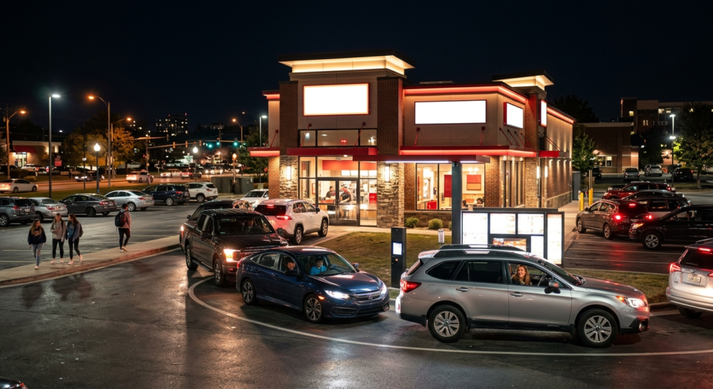 Cook Out Athens GA drive-thru line at night open until 3am to 4am near University of Georgia