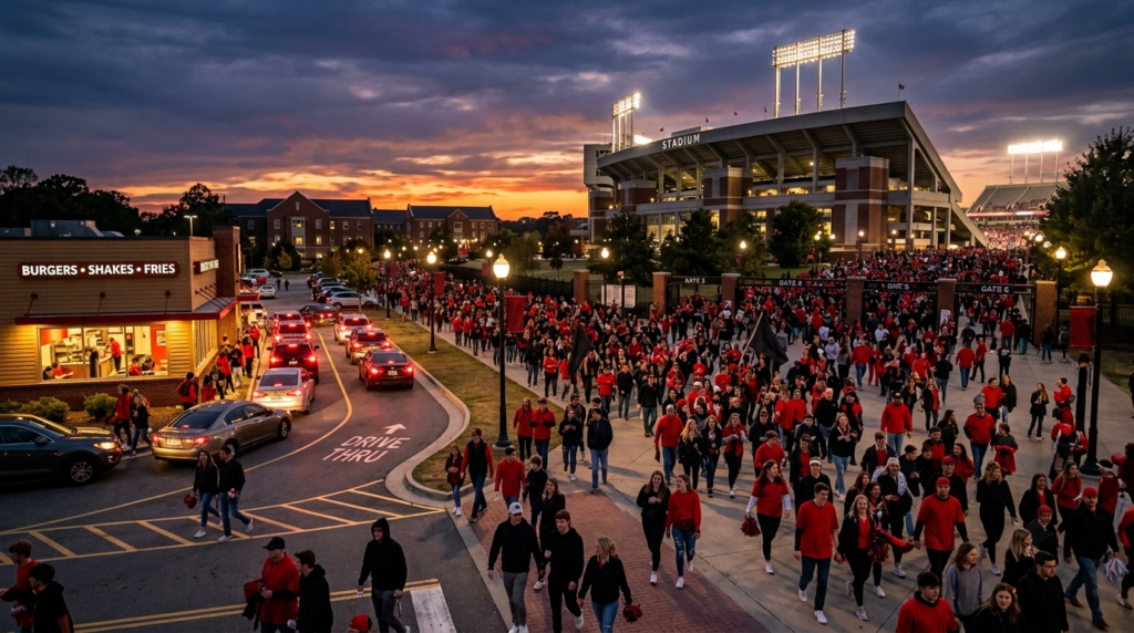 Cook Out Athens GA UGA football game day crowd near Sanford Stadium post-game Saturday