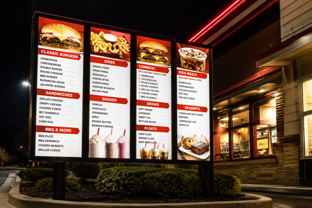 Cook Out drive-thru menu board and window