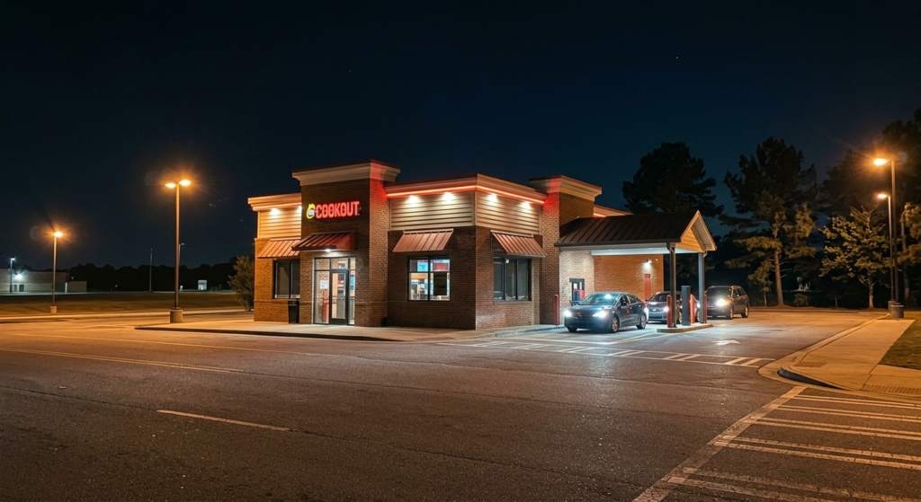 Cook Out Fair Road location in Statesboro Georgia open late at night near Georgia Southern University campus with drive-thru active