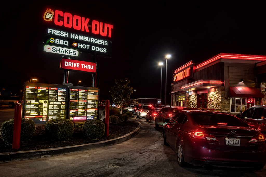 Cook Out drive-thru open late at night