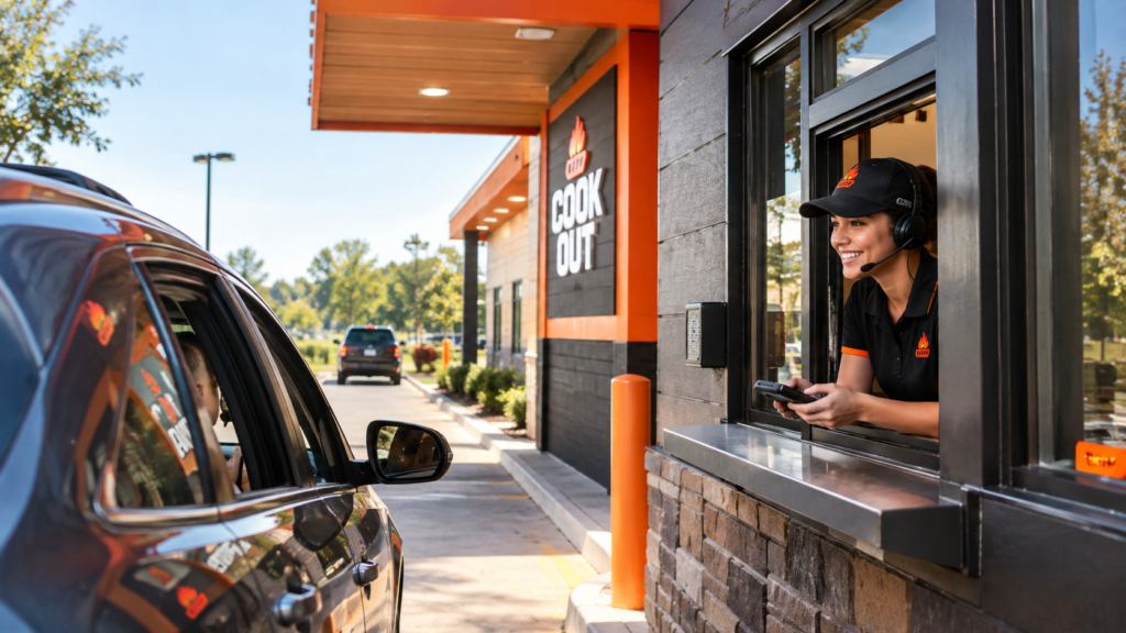 Cook Out drive-thru operating in the morning around the restaurant opening time