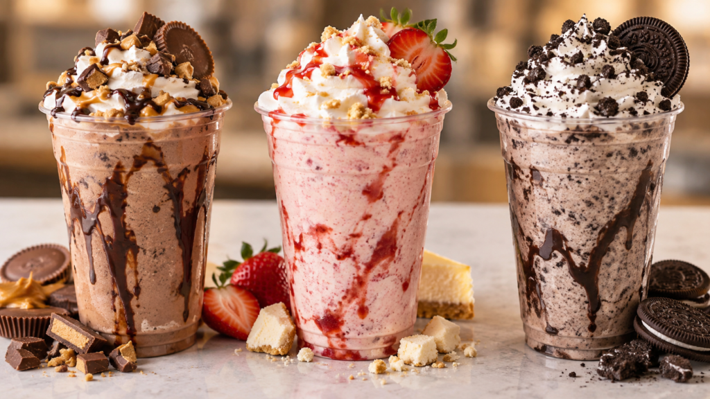 Cook Out milkshake flavor combinations with chocolate, peanut butter, strawberry and cheesecake